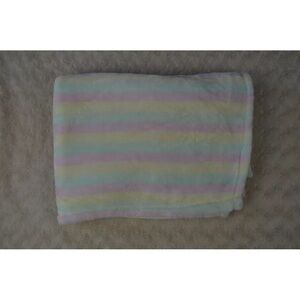 Cute New York Stripes Baby Blanket Pink Green Yellow Pastel Soft Plush Lovey
